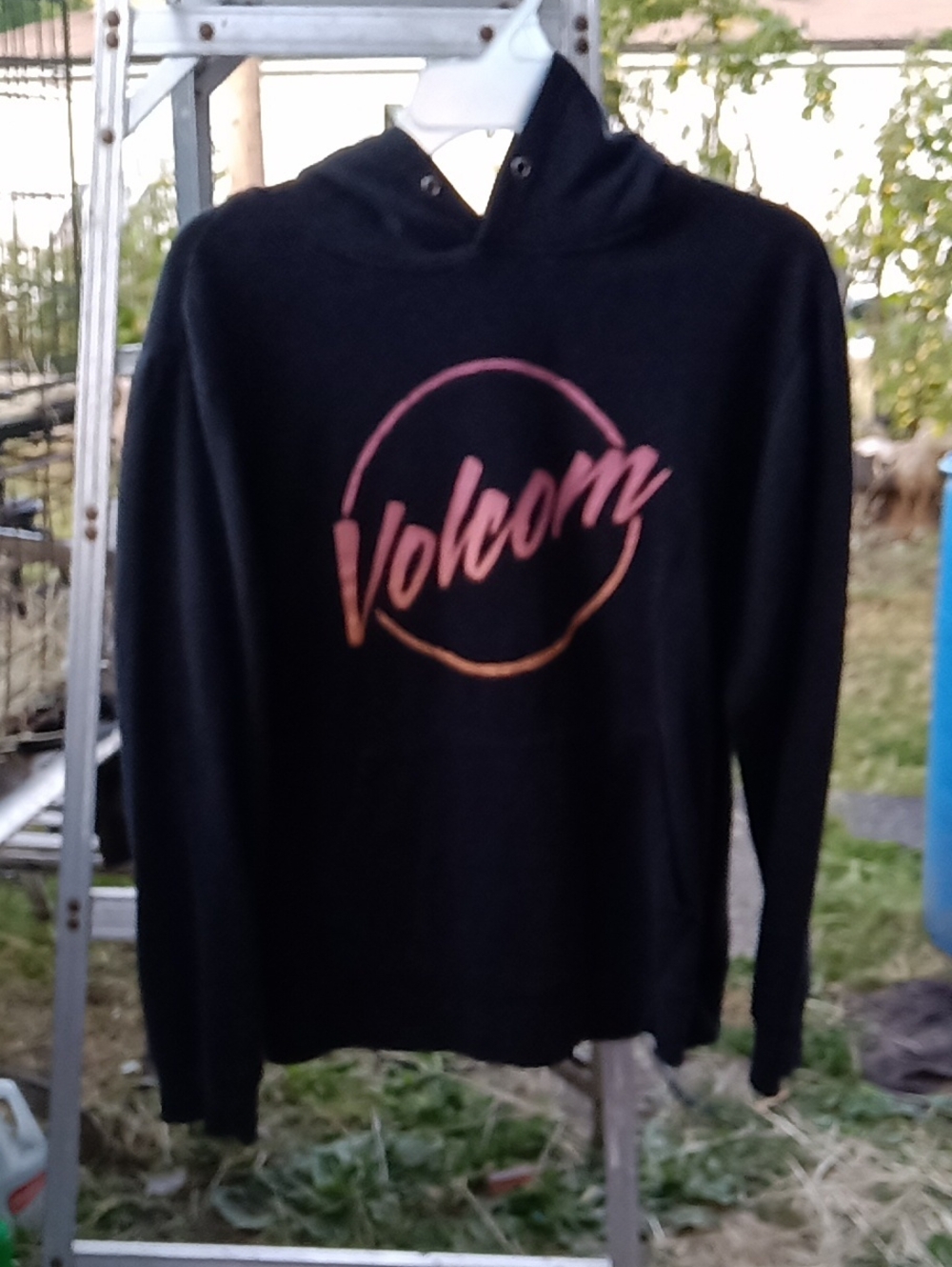 Volcom Black Hoodie with Pink-to-Orange Gradient Logo